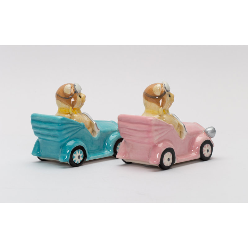 Teddy Bear Driving A Car Salt And Pepper Shaker Set