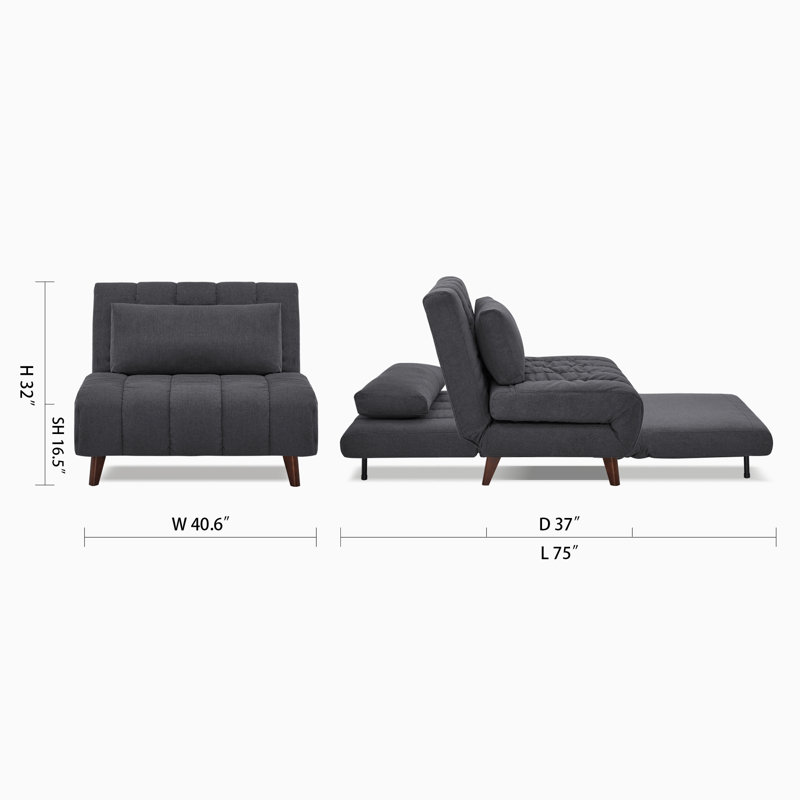 Elledge Twin 40.556'' Upholstered Convertible Sofa, Charcoal