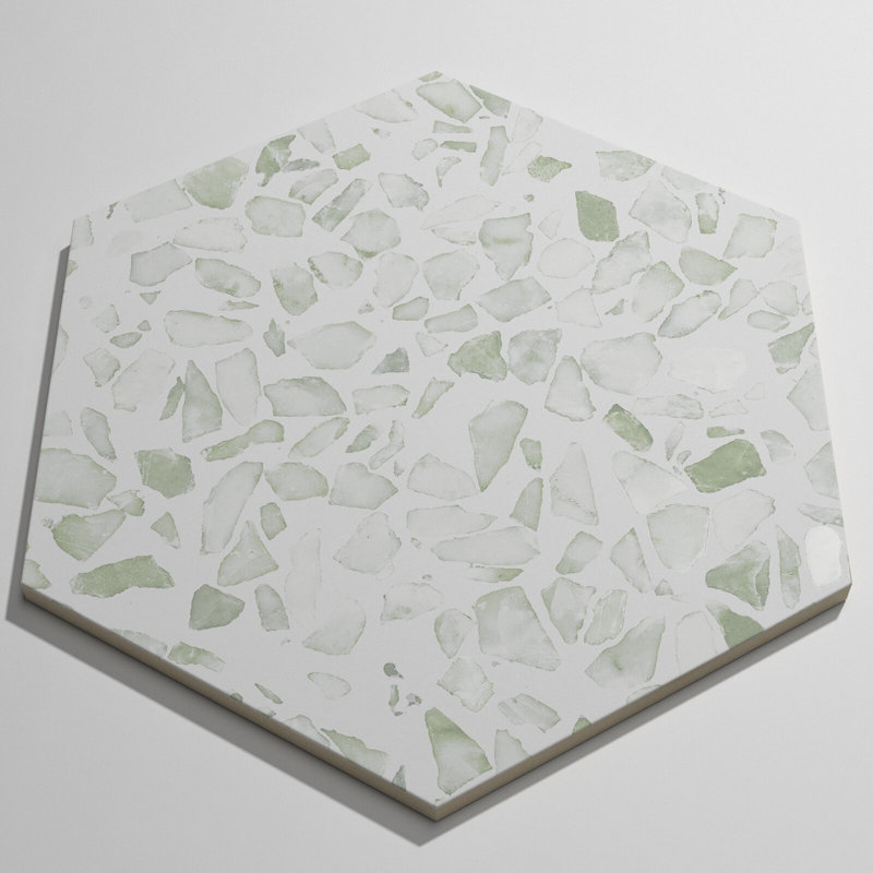 Terrazzo 9" Hexagon Matte Terrazzo Look Porcelain Tile, Hex Green