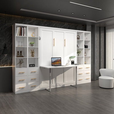 VersaNook Integrated Multifunctional Murphy Wall Bed with Desk and Bookshelf in Space Saving Folding Design