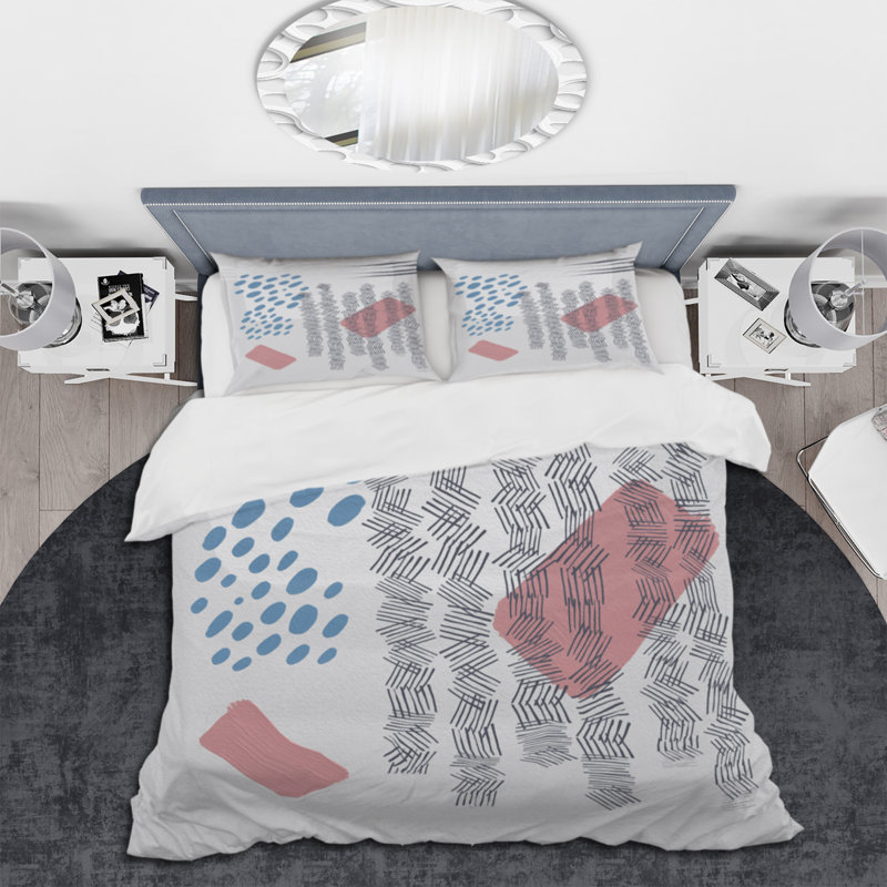 Ensemble de housse de couette moderne en polyester microfibre Minimalist Pink Rectangles On Grey I