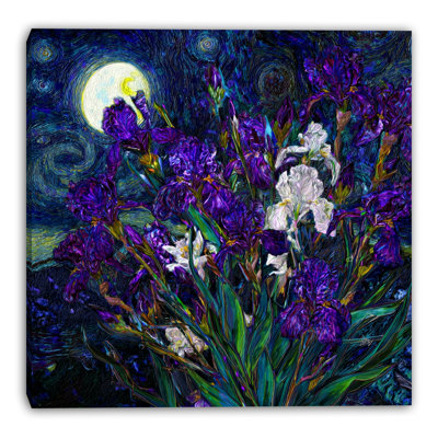 «Moonlit Iris Floral III», art mural sur toile