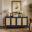 Buffet en rotin bleu avec 4 portes et tablettes réglables pour le rangement du salon