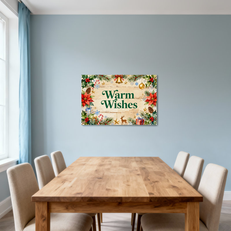 Couronne de Noël avec poinsettias et décorations de Noël, H 12 po x l 18 po