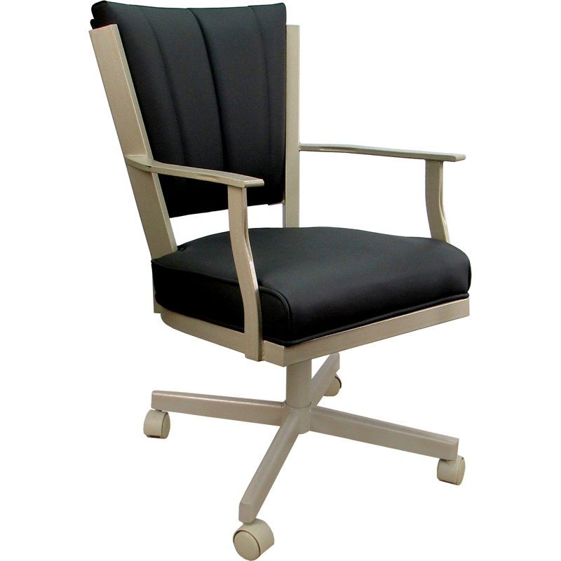 Leather Dining Caster Chair Swivel Tilt, Beige, Black
