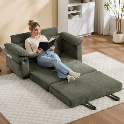 Canapé-lit futon convertible 3 en 1 de 147 cm (58 pouces), canapé-lit de sol pliable et capitonné avec lit gigogne, matelas pliant, banquette-lit avec poches latérales pour salon