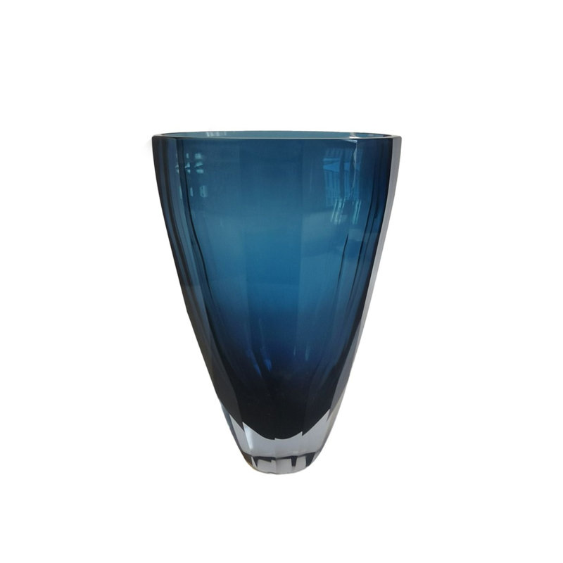 Minimalist Kaltman Glass Table Vase, 11" H x 5" W x 5" L, Blue