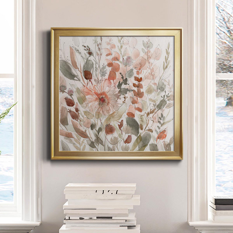 Wild Blush Garden - Peinture sur toile encadrée, H 34,5 po x l 34,5 po x P 1,5 po, Or