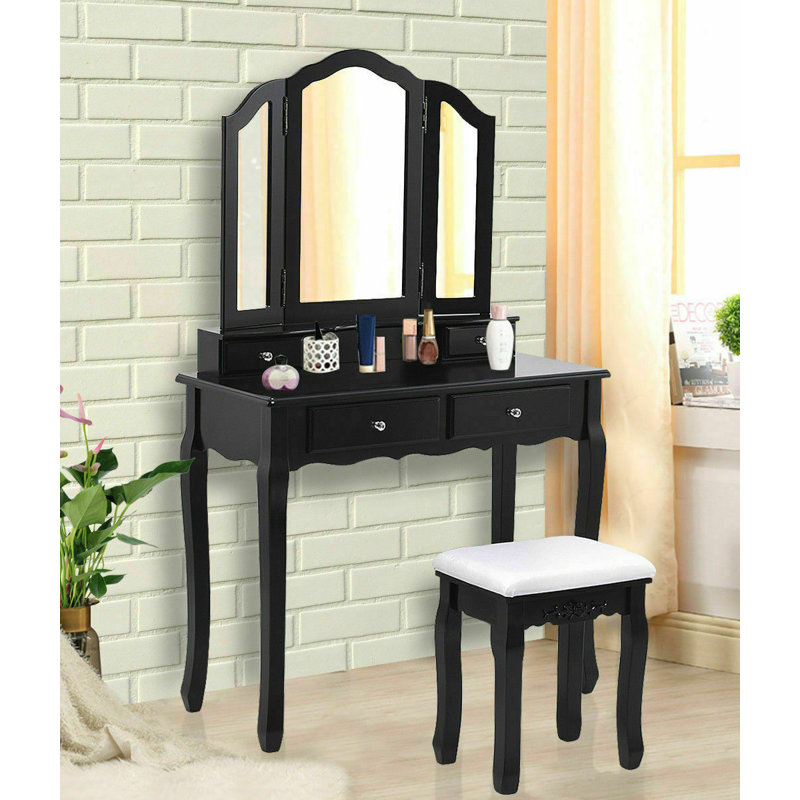 Ensemble coiffeuse avec tabouret et miroir Doursounian, Noir
