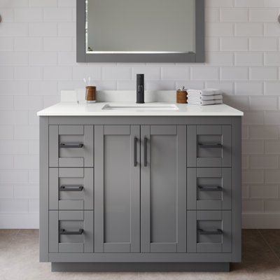 Ensemble de meuble-lavabo simple autoportant 42 po avec plateau en quartz Miranda