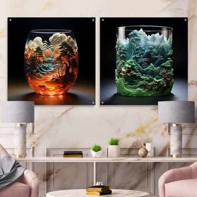 Ensemble de 2 verres muraux modernes en verre Modern Forest