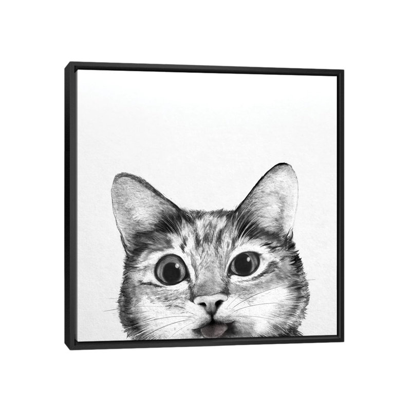 " Silly Cat " by Laura Graves, 18" H x 18" W x 1.5" D, Black Framed Canvas, No Mat