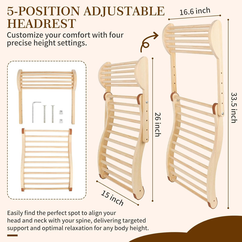 Dossier ergonomique pour sauna avec coussin réglable - Accessoires de sauna en bois en forme de S