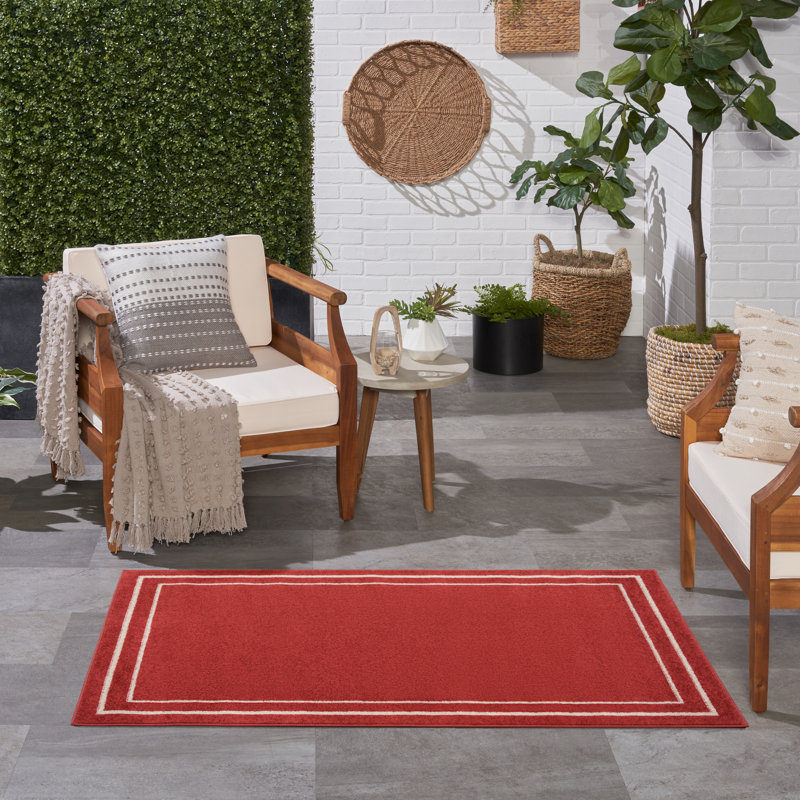 Argentino Abstract Machine Woven Chenille Indoor/Outdoor Area Rug in Red, Rectangle 3' x 5'