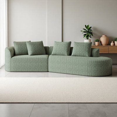Cniyah Curved Chenille Upholstered Sectional Sofa with Throw Pillows