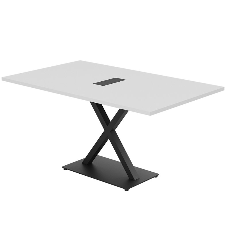 Table de conférence rectangulaire avec base en métal X, L 72 po x l 36 po, Blanc classique, Noir mat