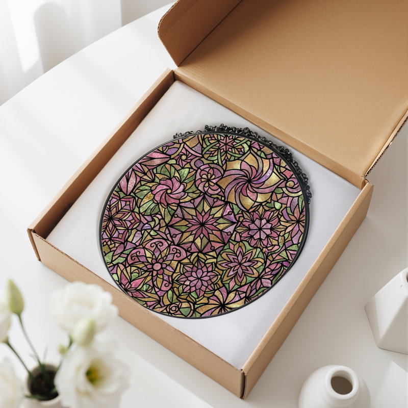 Vitrail de vitrail à motif floral H 7,8 po, H 7,8 po x l 7,8 po