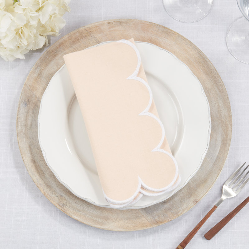 Refined Scallop Border Cotton Cloth Napkins 20" W X 20" L, Set Of 4, Blush