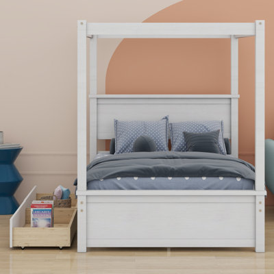 Wood Canopy Bed With Two Drawers