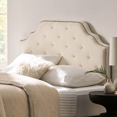 Queen & Full Sized Headboard In Fabric, Button With Exquisite Diamond Stitch, Appealing Nailhead Accents For Bedroom Fabric And Bedrooms, Hipster Stitch Accents, Charming