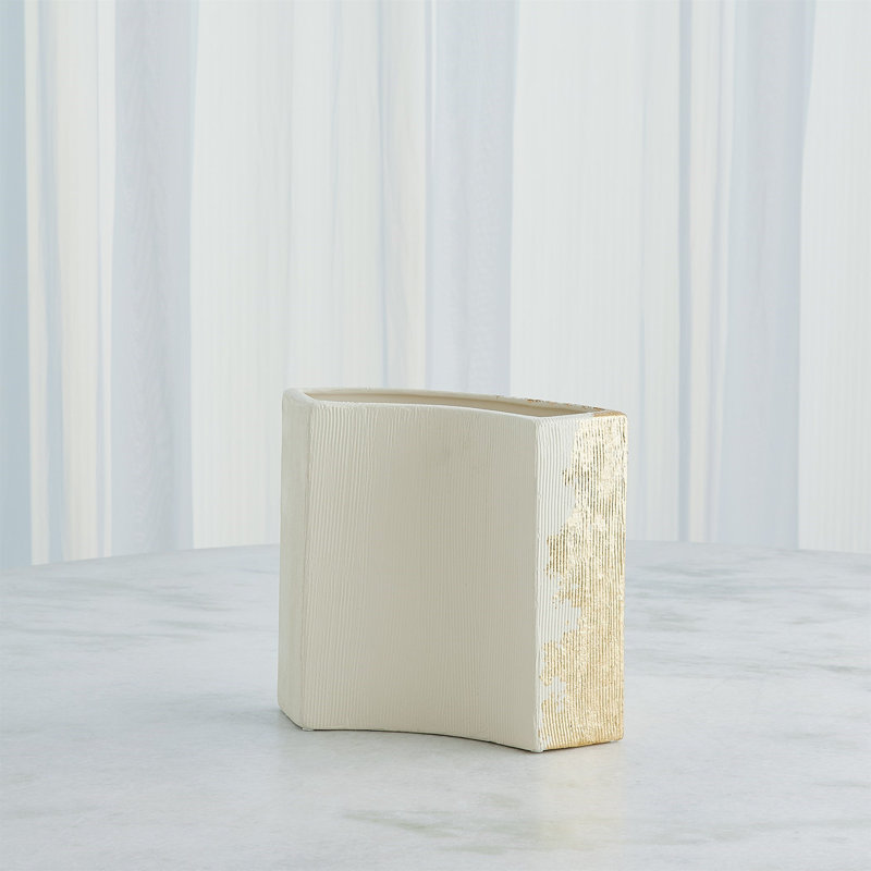 Splashy Gold Leaf Vase-Med, 9.75" H x 10.75" W x 4.25" D