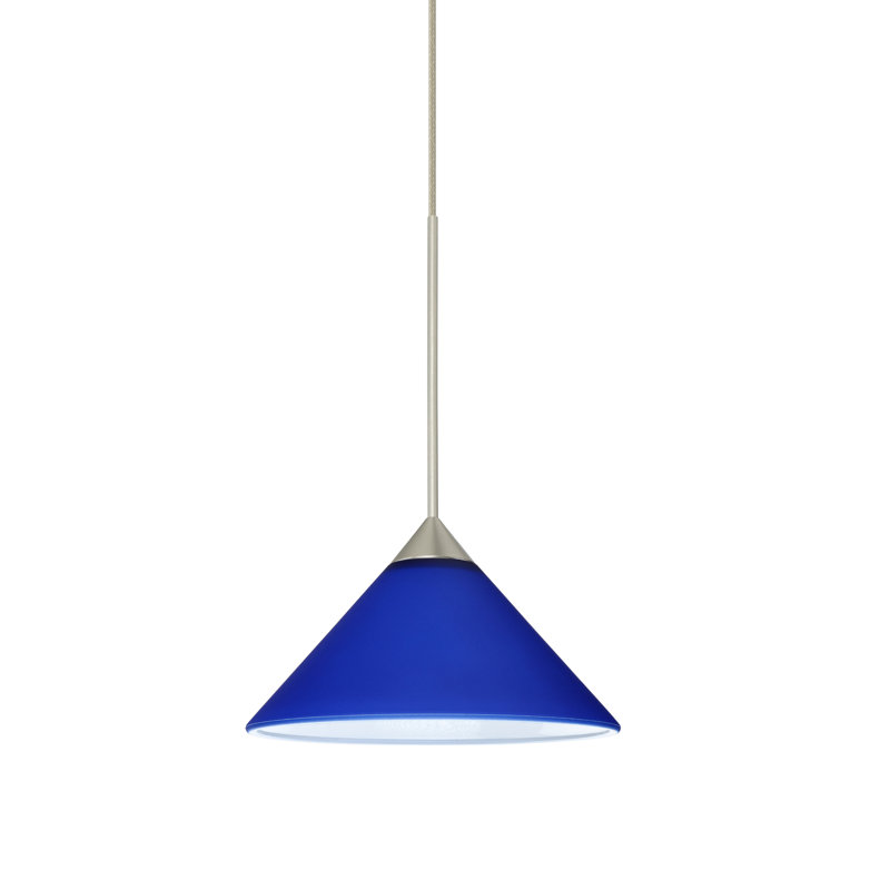 Luminaire suspendu 1 lumière à cône simple Rodrigues, Blanc, Halogène, Nickel satiné