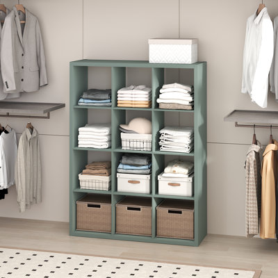 Furinno CUBIC Closet Organizers and Storage, 12-Cube Closet Organizer, Open Shelf Closet Storage, Extra Thick Frame for Wardrobe, Bedroom, Living Room, Sage Green