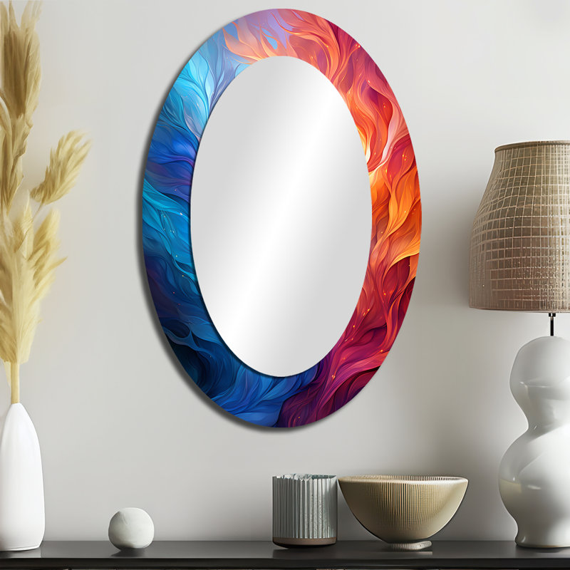 Symphonie abstraite jaune orange fractale abstraite - grand miroir mural ovale sur métal, 36 po x 24 po