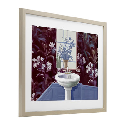 Lavabo de salle de bain, impression sous verre encadrée, design par Annabelle Hall