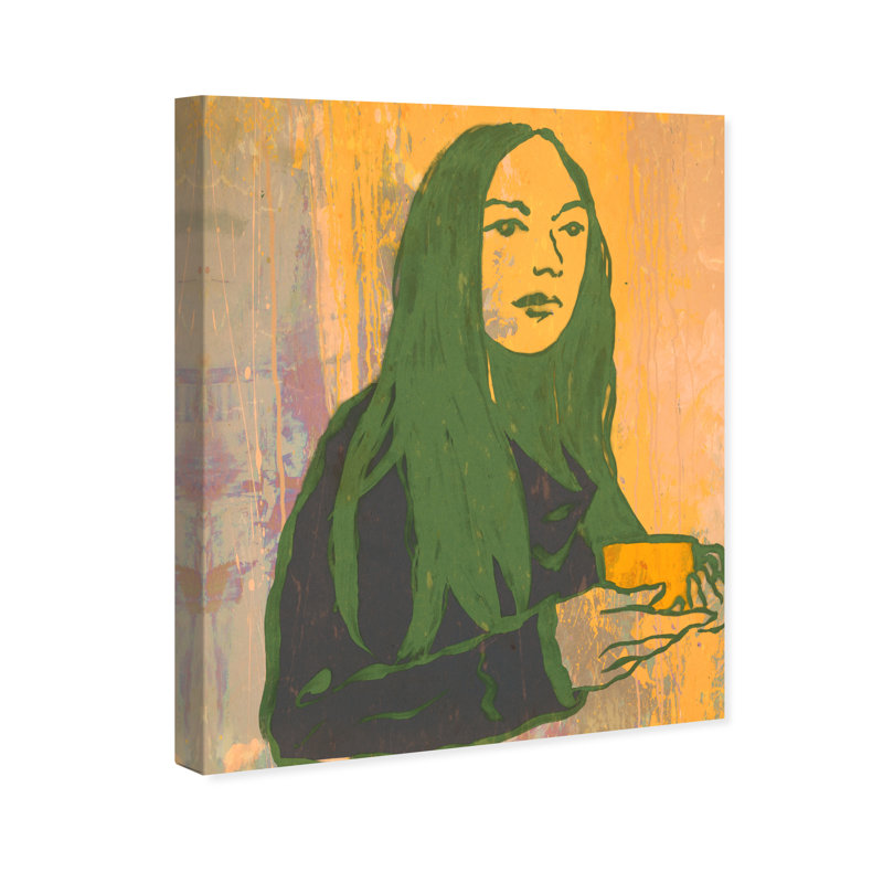 Lady Green Tea - peinture sur toile, Toile tendue, H 20 po x l 16 po