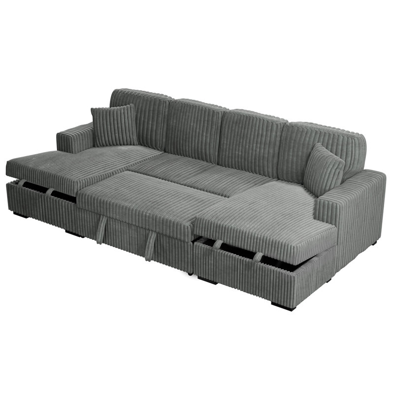 Canapé modulaire 3 pièces convertible, Velours côtelé fumé