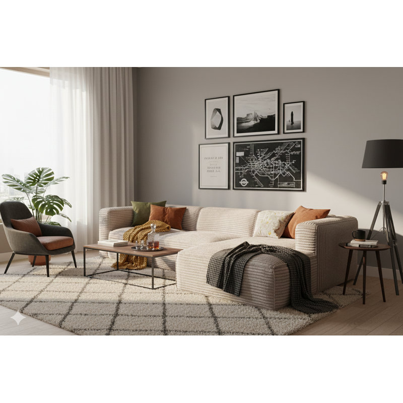 Suzue Corner Sofa, Ivory, Right Hand Facing