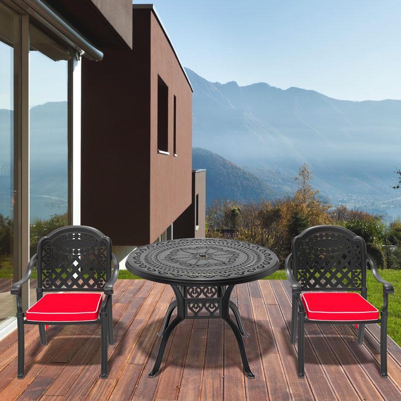 3 Aluminium Patio With Cushions - Weather , Stackable Design, Ergonomic Chairs For Maximum Comfort Cast Aluminum In Black , Space Efficient Storage