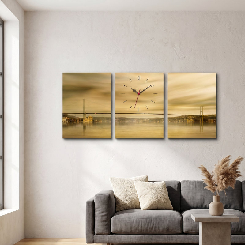 Horloge murale Golden Seascape Triptych