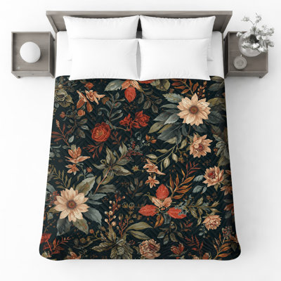 Couvre-lit matelassé à motif floral foncé toutes tailles