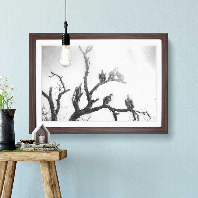 Vultures on a Tree - Picture Frame Painting Print, Walnut Framed, 62cm H x 87cm W x 2cm D