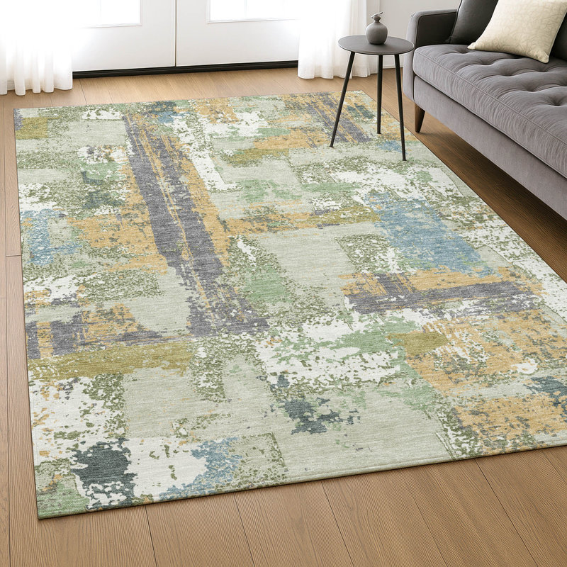 Premium Machine Washable Mayfield AMF2212 abstract Rug, Aloe, 10' x 14'
