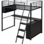 Lit mezzanine noir simple avec bureau à DEL, bureau en métal polyvalent et élégant, solution de rangement pour les petites pièces-1170978332