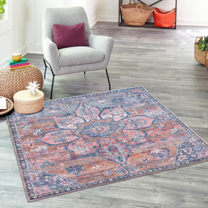 Gwin Chenille Oriental Indoor Rug, Square 5'3"