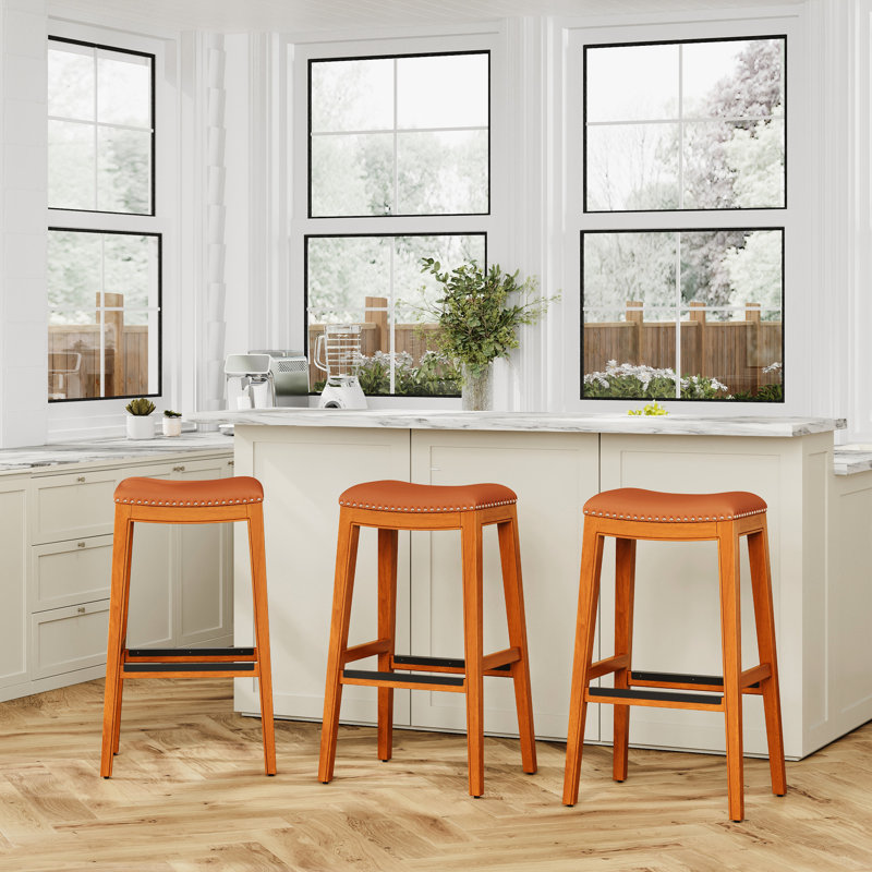 30" Bar Stool In Natural With Stylish Saddle Leather Seat - Construction And Relaxing, Natural, Natural