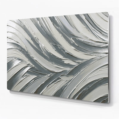 Art mural horizontal à rayures horizontales blanc argenté et gris