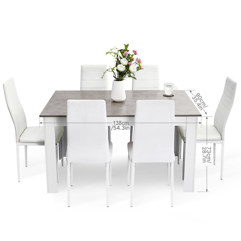 6 - Person Four Leg Dining Set, Gray