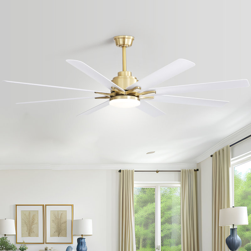 66'' Modern Ceiling Fan With 8Blades,Adjustable LED Light,Remote Control Reversible Motor, Gold