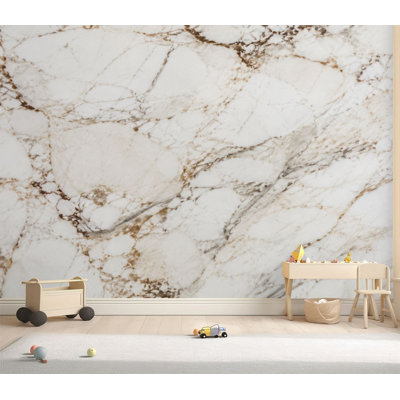 Wall Mural Peel and Stick Wallpaper Elegant White Marble Effect Brown Gray Veins for Modern Decor Self-Adhesive Removable Contact Paper Wall Decor for Living Room Bedroom 69"H x 96"W