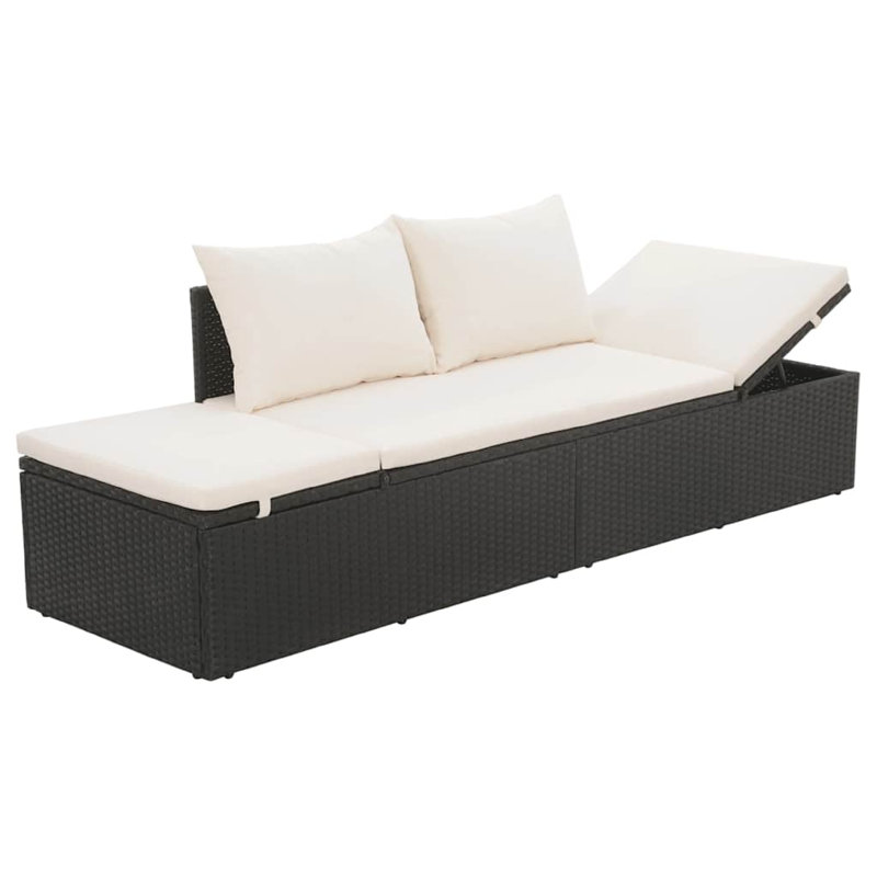 Lit de jour d'extérieur Shane, rotin en polyester, coussins en tissu, 77 po, Coussin blanc / cadre noir