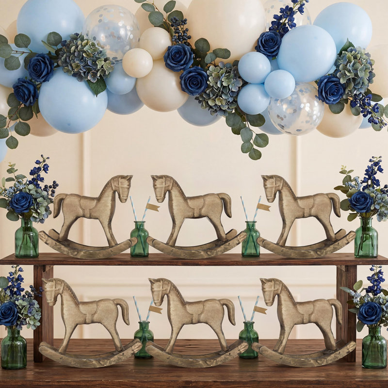 Ensemble de 6 pièces de décorations de cheval à bascule en bois vintage