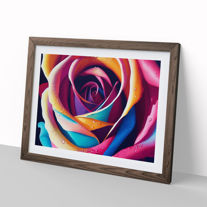 Colourful Rose Flower Vol.5 - Framed Print, 34cm H x 46cm W x 2cm D, Walnut Framed