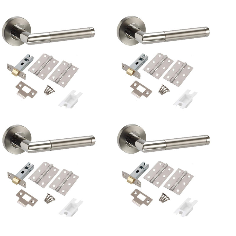 Golden Grace 4 Sets Mitred Style Modern Door Handles on Round Rose in Dual Finish with Latch
