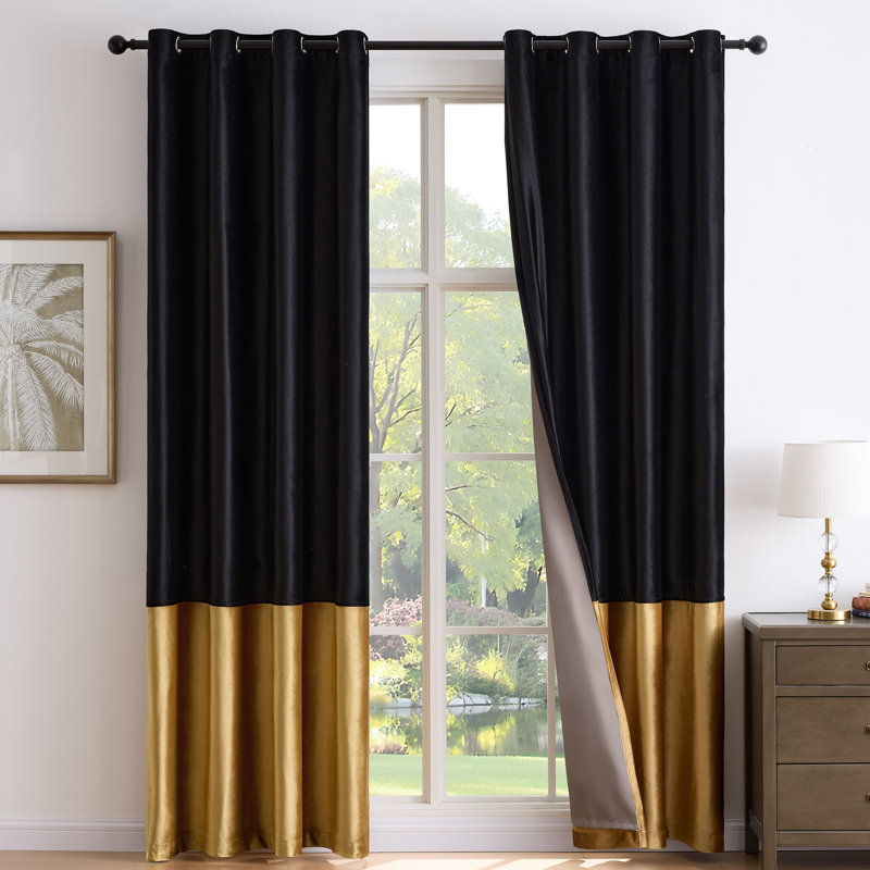 Rideaux occultants 100 % en velours noir et or pour le salon et la chambre à coucher (paquet de 2), L 52 po x L 96 po