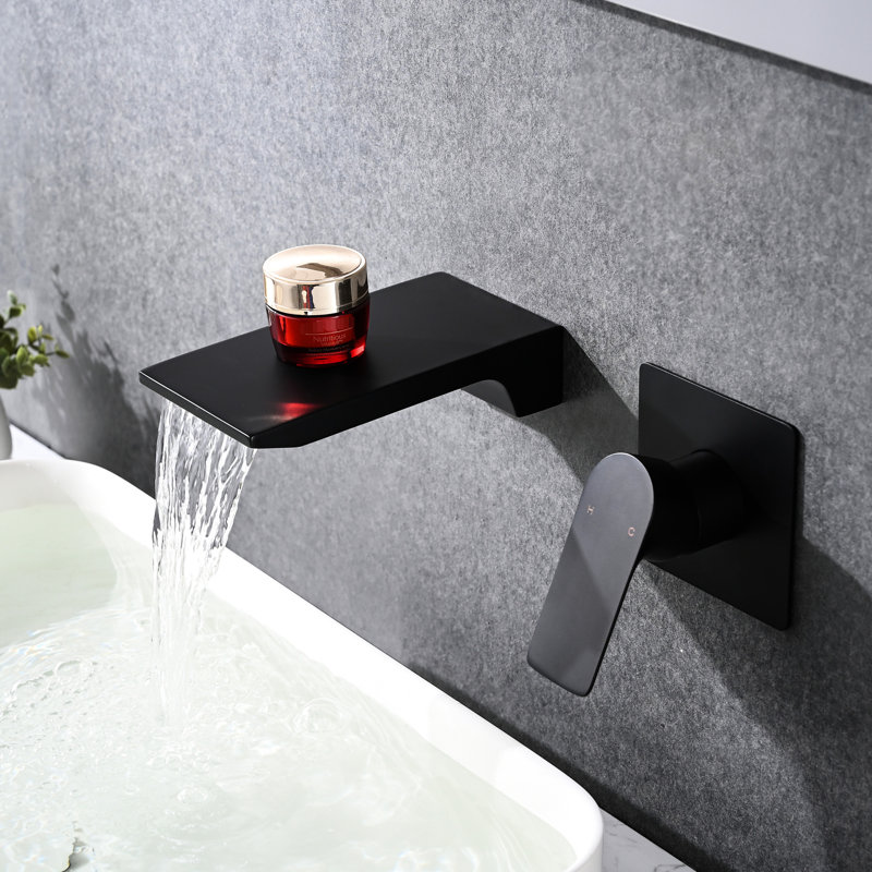 Wall Mount Waterfall Bathtub Faucet - Matte Black Finish, Rust- Stainless Steel, Ceramic Valve For A Long-Lasting Modern Bathroom Sink Waterfall, Black, Steel With Contemporary Shower
